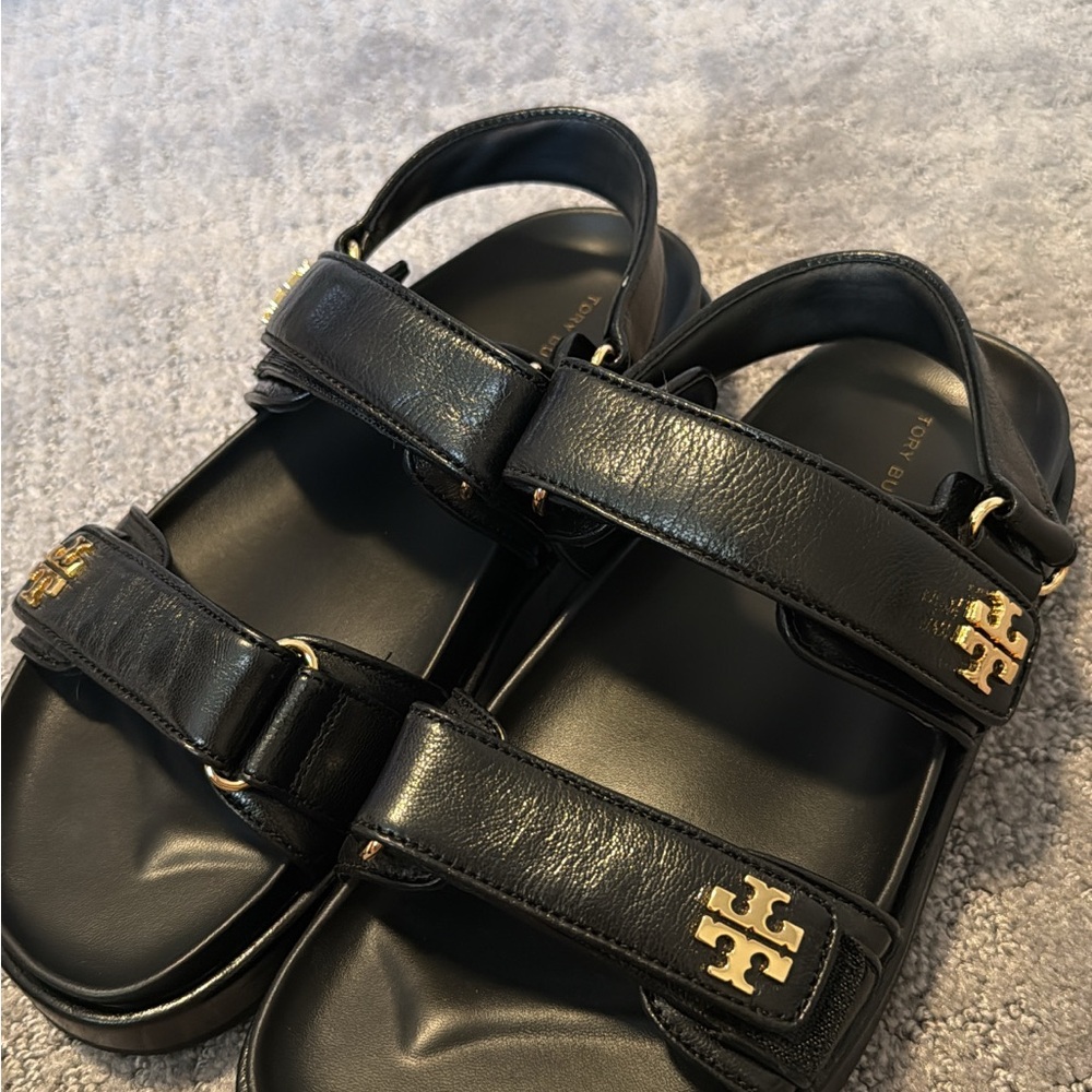Tory Burch Black and Gold Sandals